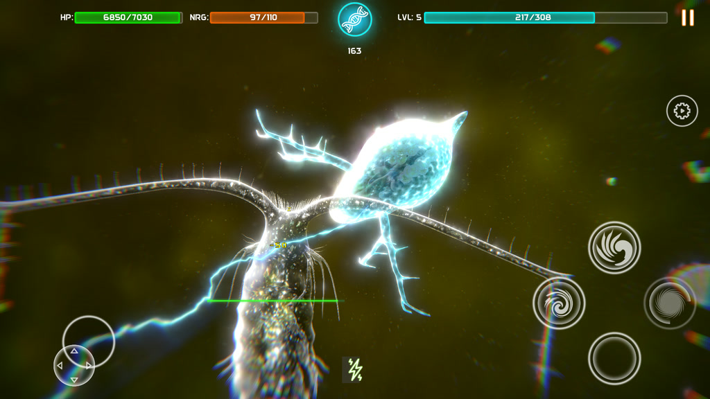 The Copepod boss charging the player organism
