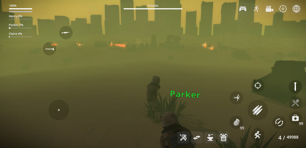 A boss fight against a heavily armed wasteland raider